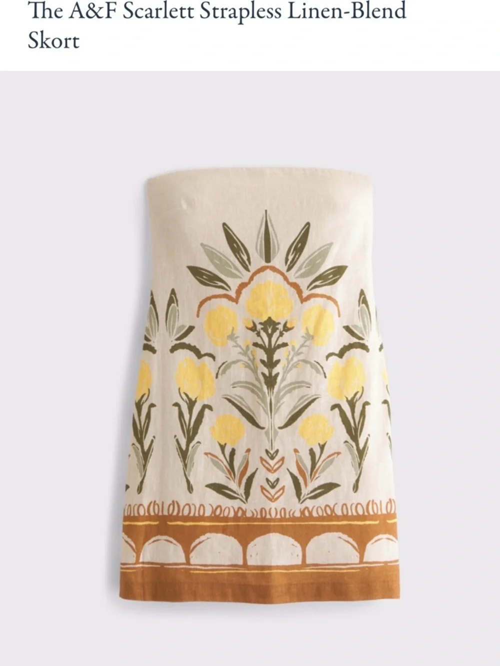 Strapless Linen-Blend Skort with Yellow Floral - Picture 1 of 3